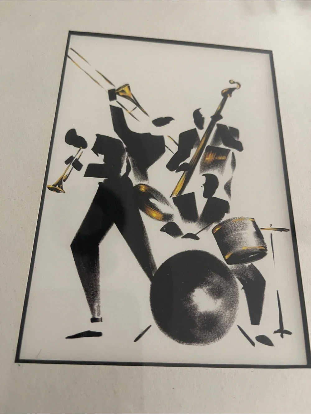 Vintage Michel Canetti Jazz Musicians Silhouette Print Black Matted Frame